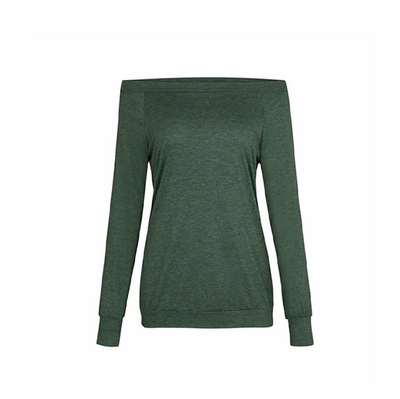 ARIANA Olive Green Off Shoulder Long Sleeve Top - Picture 4 of 5